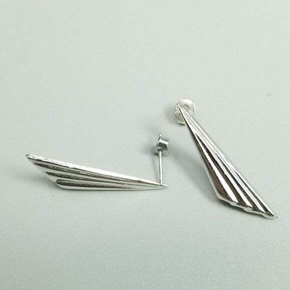 Vintage Sterling Silver Lightweight Triangle Shape Stud Dangle Earrings STG Mark - Picture 2 of 6